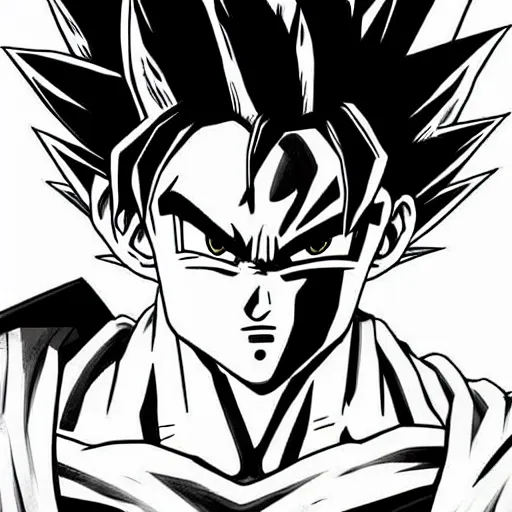 Image similar to Goku Portrait, ultra wide angle, B/W Manga, metal gear ilustration style, watercolor effect, beautiful scene, Poster style, Very Epic, highly detailed, Trend on artstation, Digital 2D