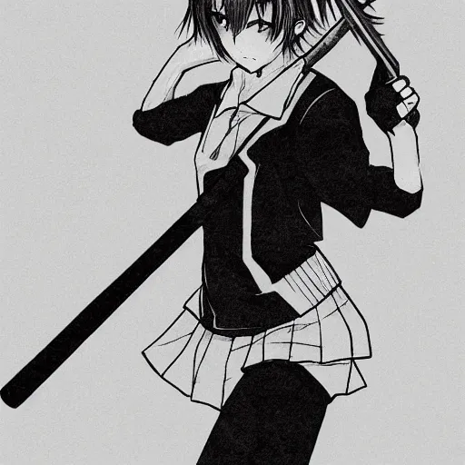 Prompt: girl with baseball bat in manga style