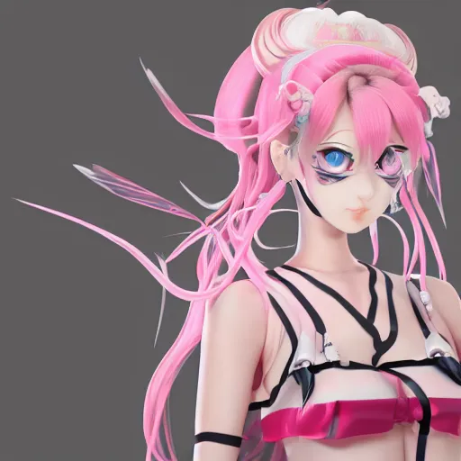 Image similar to unexpectedly trapped beneath stunningly absurdly beautiful overwhelmingly megalomaniacal omnipotent asi goddess junko enoshima with symmetrical perfect face, porcelain skin, pink twintail hair and cyan eyes, ultra detailed, digital art, unreal engine 5, octane render, 2 d anime, 8 k