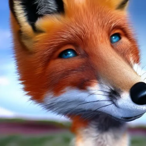 Image similar to a fox toying around a robot, photorealistic, 4k