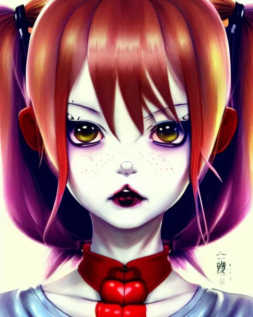 Prompt: portrait Anime as harley-quinn girl cute-fine-face, brown-red-hair pretty face, realistic shaded Perfect face, fine details. Anime. hair-pigtails, clown black-red suit realistic shaded lighting by Ilya Kuvshinov katsuhiro otomo ghost-in-the-shell, magali villeneuve, artgerm, rutkowski, WLOP Jeremy Lipkin and Giuseppe Dangelico Pino and Michael Garmash and Rob Rey