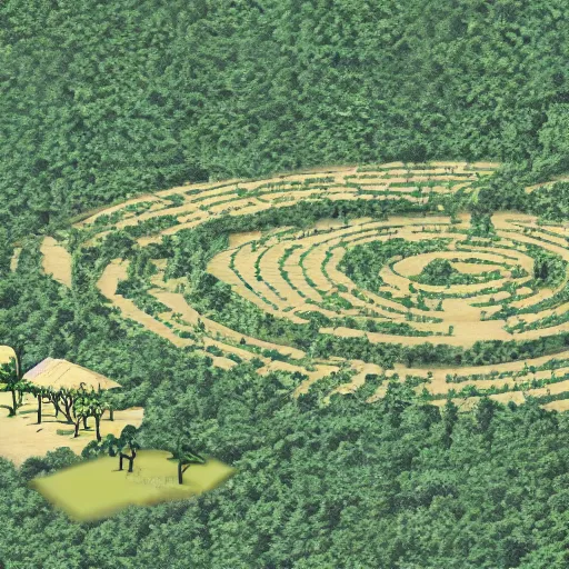 Image similar to a illustration of an architectural plan view of a labyrinth of the deforestation in amazona crisis