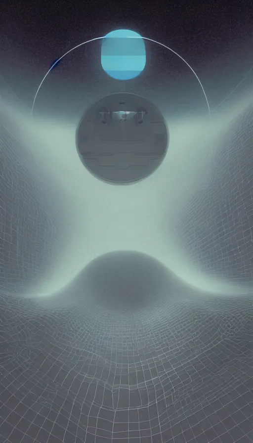 Prompt: a vast misty spatial encyclopedia chamber with crepuscular rays through the colloid, intense sense of depth and distance, a detailed portrait painting of a first-person view within a floating 3D VR hand interface (floating hologram dials and buttons coating my fingers and extending my reach) (iOS hologram UI controls) by Jony Ive, Moebius, Roger Dean, intricate artwork by Caravaggio and James Turrell, 8k, sunrise atmospheric phenomena