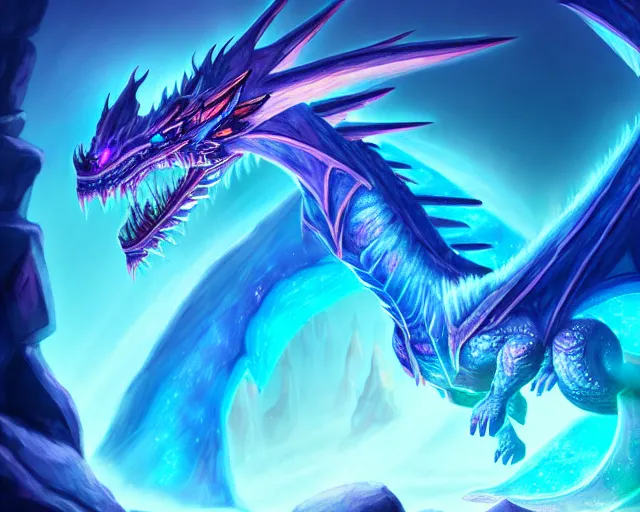 Detailed illustration of a fire ice crystal dragon in | Stable Diffusion