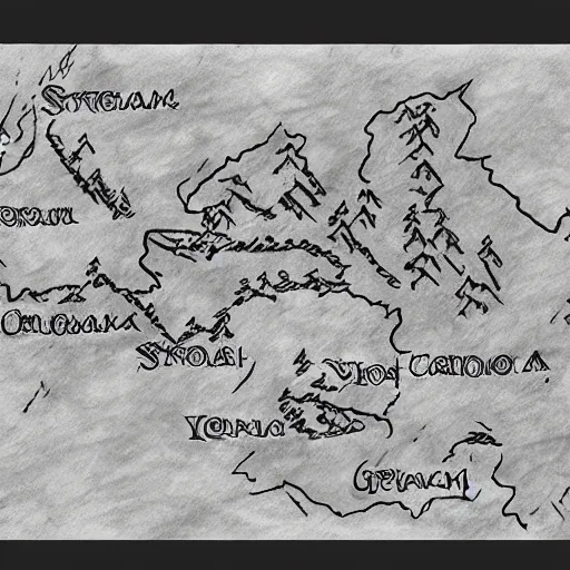 Prompt: Skyrim map drawn by a child with crayon