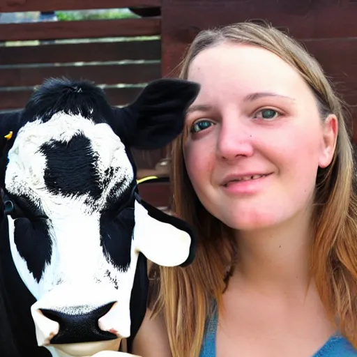 Image similar to a photo of young woman with cow's face