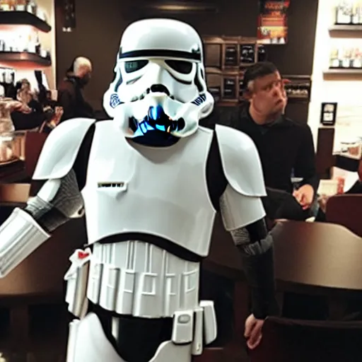 Image similar to stormtrooper drinking Starbucks