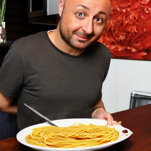 Image similar to joe bastianich eating spaghetti from his nose