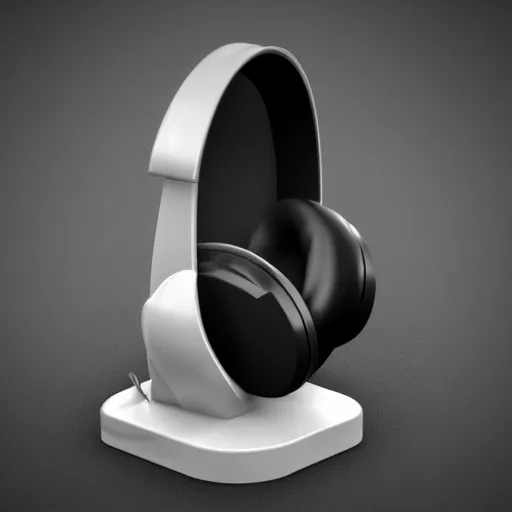 Image similar to headphone stand, futuristic, techno, cyberpunk, product design, 3 d render, concept, fun, swag