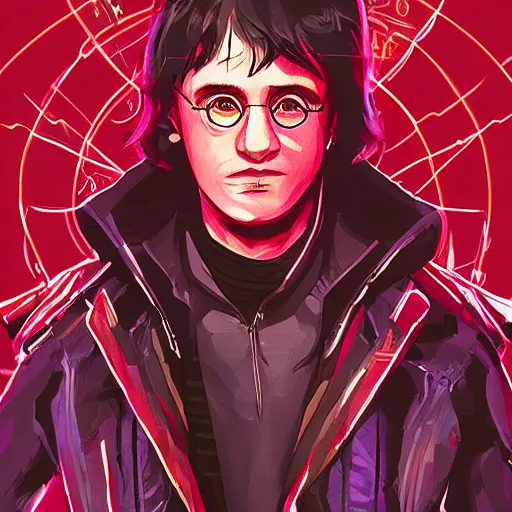 Image similar to cyberpunk harry potter as the leader of a futuristic communist society, cybernetics, sharp lines, digital, artstation, colored in