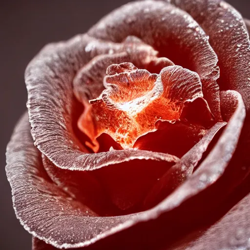 Image similar to award - winning macro of a beautiful black rose made of glowing molten magma