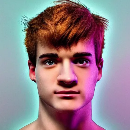 Image similar to “a realistic detailed photo of a guy who is an attractive humanoid who is half robot and half humanoid, who is a male android, twitch streamer Ninja Tyler Blevins, shiny skin, posing like a statue, blank stare”