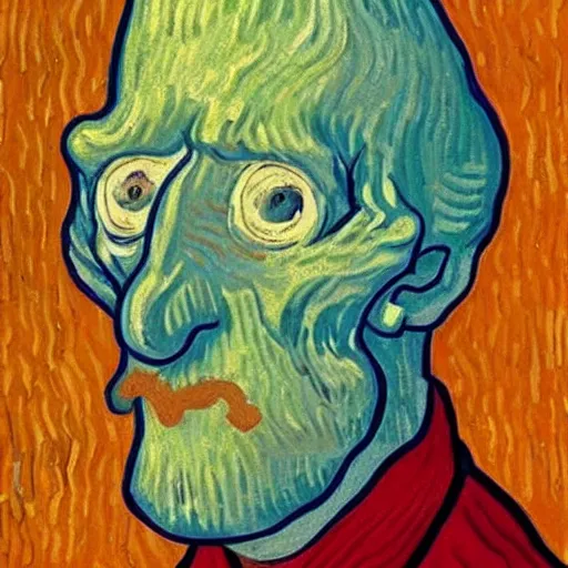 Image similar to handsome squidward portrait, van gogh art style