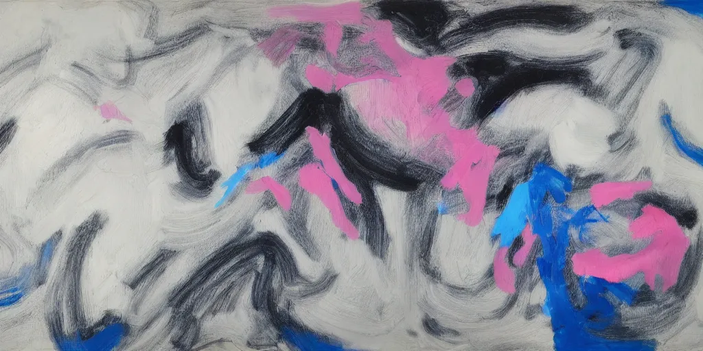 Image similar to black white painting de kooning thin scribble on white canvas, blue and pink shift, martha jungwirth sketch, drawn by yves tanguy, oil on canvas, thick impasto