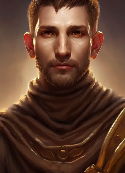 Image similar to a _ fantasy _ style _ portrait _ painting _ of light brown male short hair chiseled face big ears, rpg dnd oil _ painting _ unreal _ 5 _ daz. _ rpg _ portrait _ extremely _ detailed _ artgerm _ greg _ rutkowski _ greg