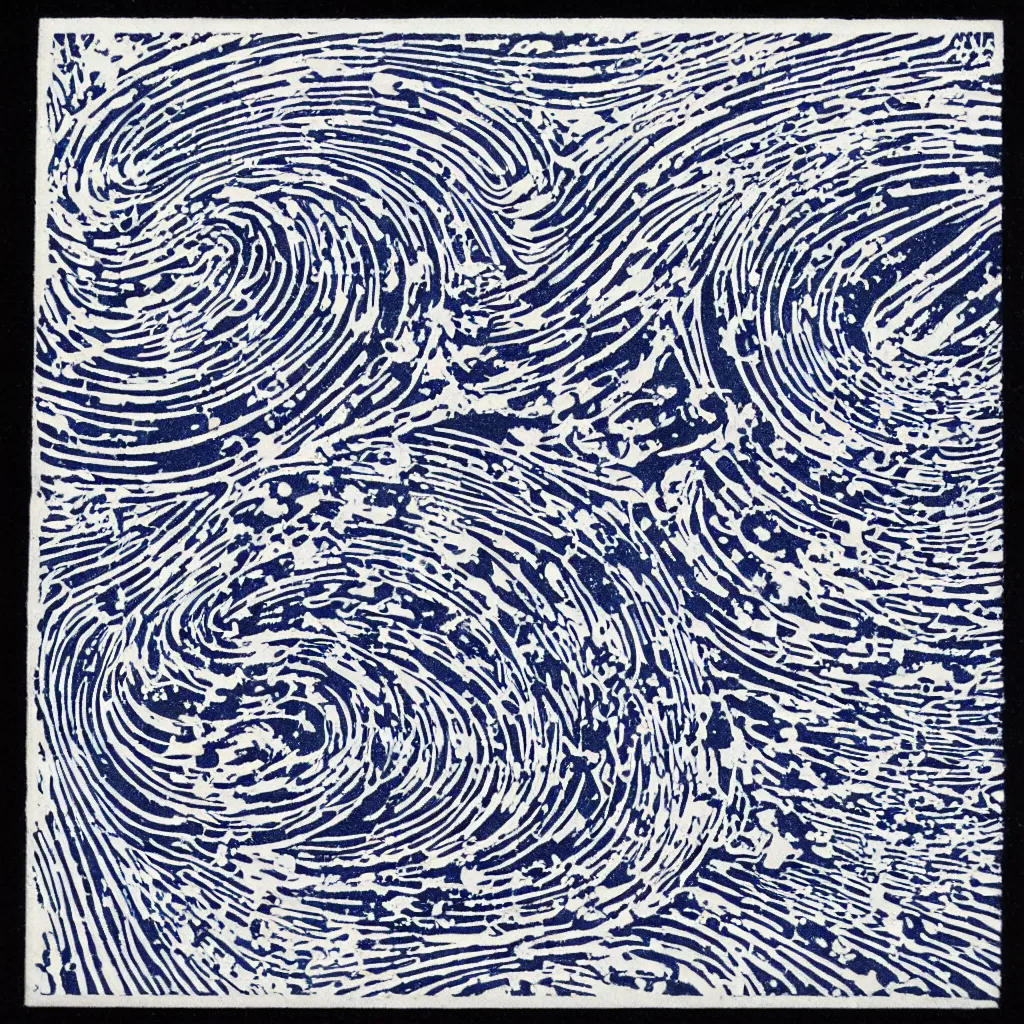 Prompt: optical illusion woodblock print, galactic phenomena outer space stamp pattern, very crisp detailed scan