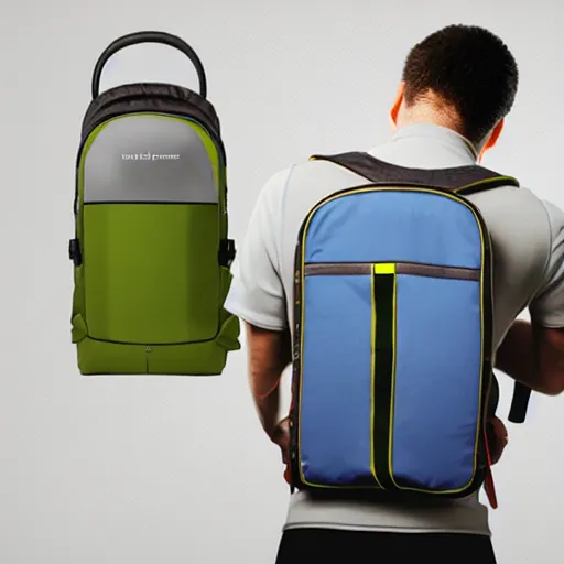 Image similar to man wearing a refridgerator back pack, product rendering, realistic,