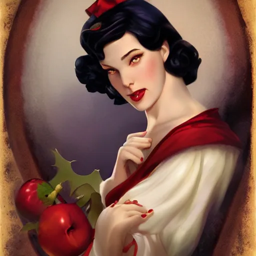 Image similar to a pinup of beautiful snow white by charlie bowater and anna dittmann and gil elvgren.