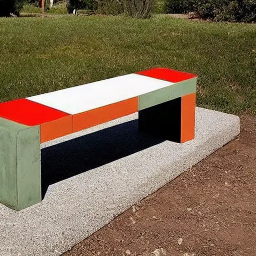 Image similar to creative concrete benches, colorful, olive trees