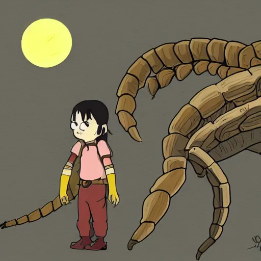 Image similar to a cartoon scorpion in studio ghibli artstyle