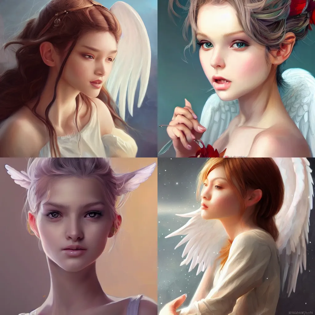 Prompt: character concept art of an angel girl | | beautiful - fine - face, pretty face, realistic shaded perfect face, fine details, portrait by stanley artgerm lau, wlop, rossdraws, james jean, andrei riabovitchev, marc simonetti, and sakimichan, trending on artstation