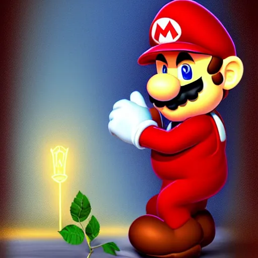 Prompt: Mario in suit holding rose :: Artwork:: Rim Lights:: Artstation::