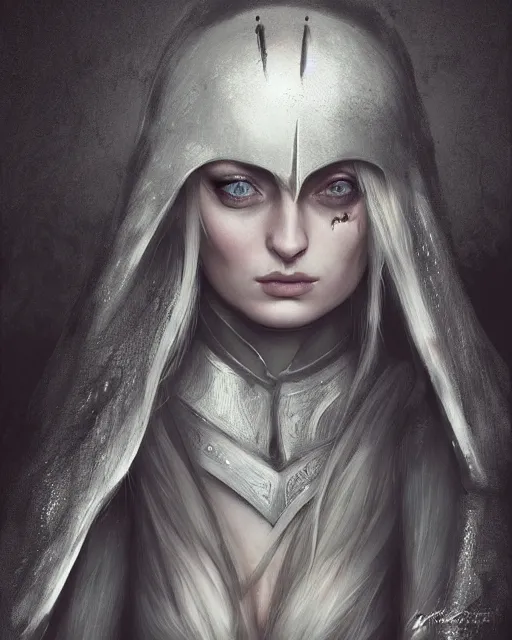 Prompt: Sophie Turner as the fire keeper from Dark Souls 3, highly detailed face portrait by Ross Tran and Angel Ganev, photorealistic, RTX ON, trending on cgsociety