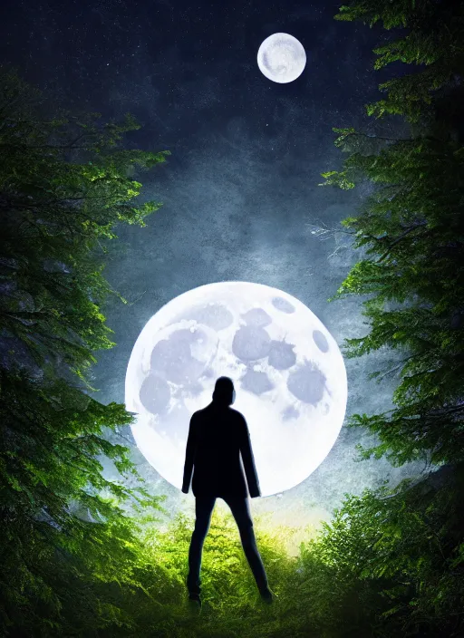 Prompt: thriller book cover of a forest with moon, realistic concept, unsplash photography, shutterstock, getty images, highly detailed digital art, artstation