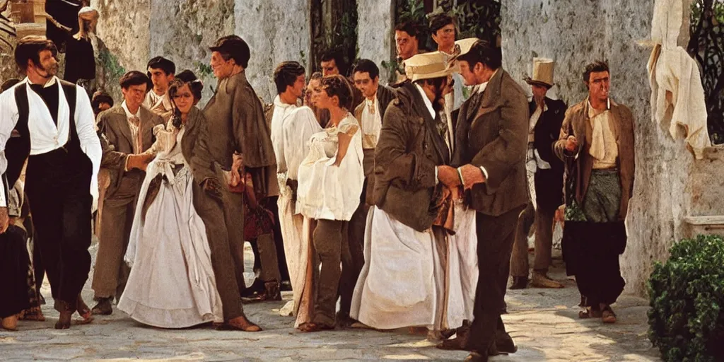 Image similar to a scene from the leopard by luchino visconti with burt lancaster and claudia cardinale set in sicily in the 1 9 th century. technicolor, masterpiece cinematic