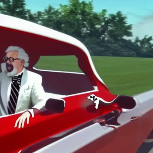 Prompt: colonel sanders in a high - speed car chase