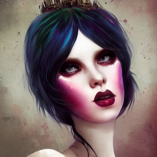 Prompt: beautiful punk ice cream birthday princess wearing a leather jacket, colored hairupdo, style of charlie bowater, hyphaea, tom bagshaw, sarah joncas, artgerm, portrait in artstation
