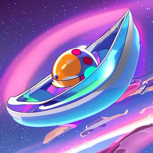 Prompt: Cartoon network Steven Universe design of a cute damaged spaceship shaped like a mechanical jelly fish flying in hyperspace, beautiful clear detailed 8k digital art, final render