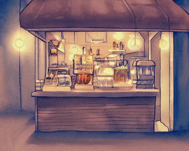 Image similar to a coffee shop smooth light color watercolor illustration by dziuba evgeniya trending on artstation