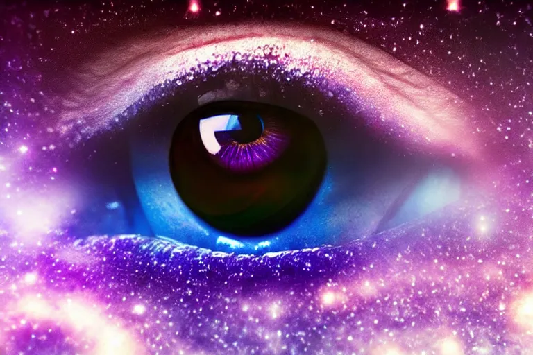 Image similar to a galaxy is inside of an eye, beautiful eye, eye, eye of a woman, realistic, ultra realistic, macro photo, beautiful, digital art, conceptual art, trending on artstation