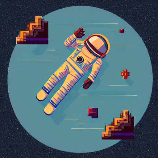 Prompt: a human astronaut floating far off in space, isometric pixel art 4k
