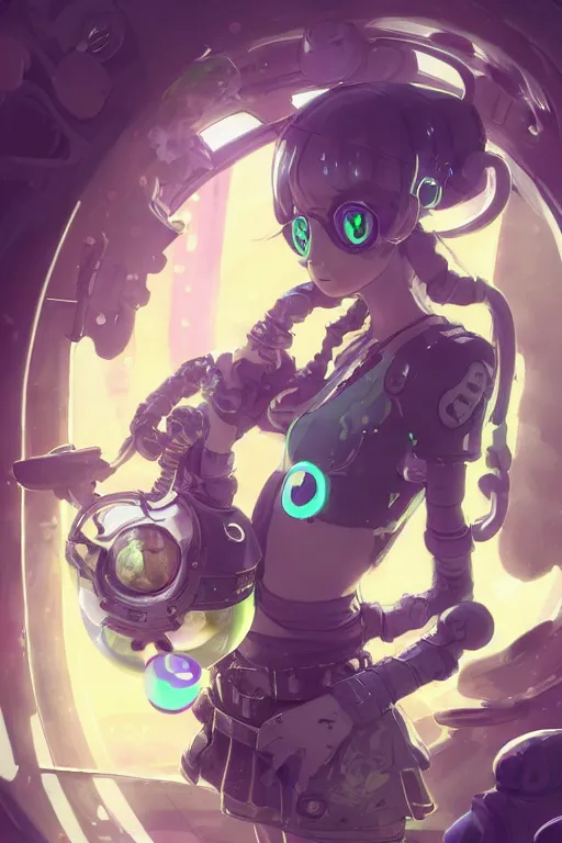 Prompt: portrait splatoon nintendo one alice otsu character full body of pregnante women seat on the ground with baby in a glass sphere precis no blur, concept art, character sheet, nier automata, gaston bussiere, greg rutkowski, tsutomu nihei, cyberpunk, trending on artstation, featured on pixiv, hyper detail, cinematic composition, 8 k