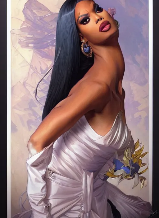 Prompt: naomi smalls, drag queen, painting by artgerm and greg rutkowski and alphonse mucha