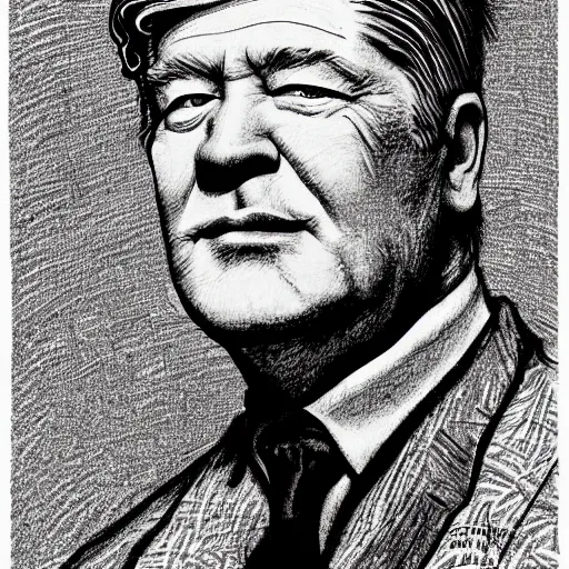 Image similar to David Lynch portrait illustration by Robert Crumb