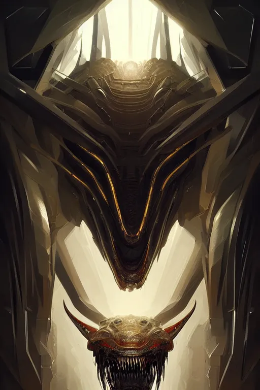 Prompt: professional concept art symmetrical portrait of a horrendous mechanical predatory species in a dark room by artgerm and greg rutkowski. an intricate, elegant, highly detailed digital painting, abstraction, concept art, smooth, sharp focus, illustration, in the style of cam sykes.