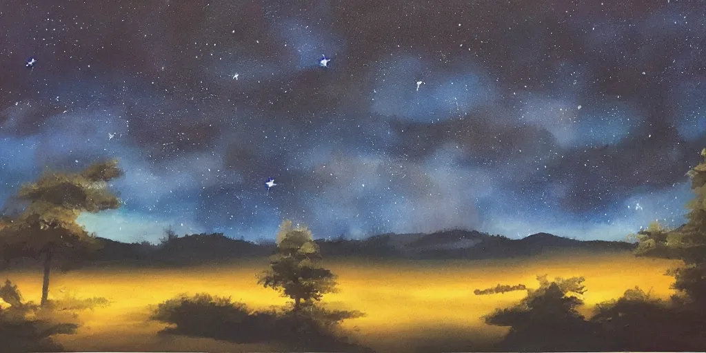 Prompt: night sky full of stars, soothing light, painting by kon, satoshi - h 5 7 6