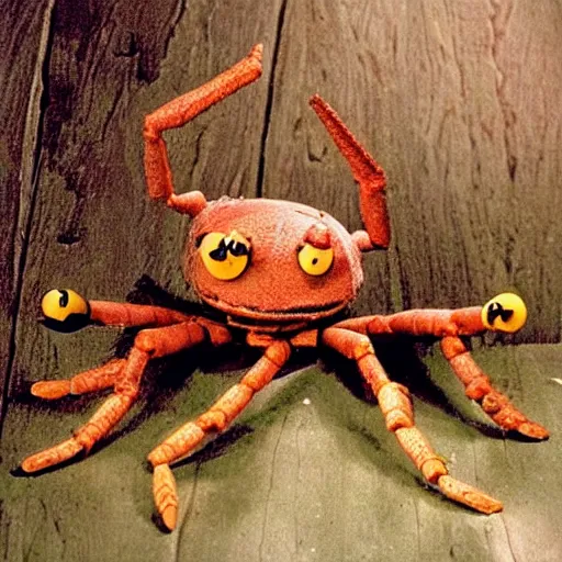 Image similar to “ a still of a coconutcrab muppet from a horrific muppet show 1 9 9 5 ”