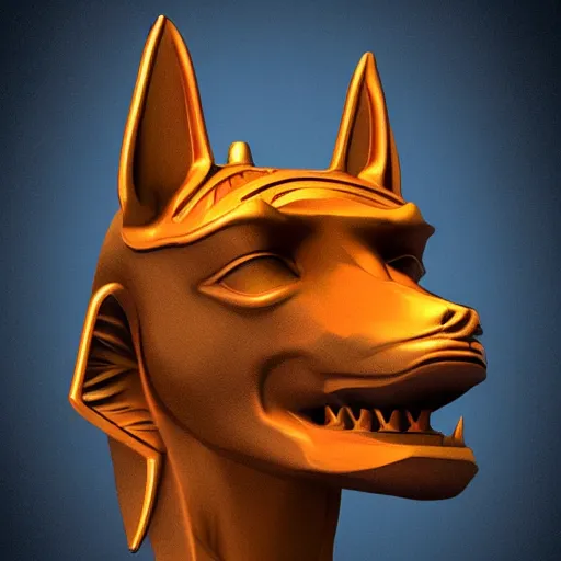 Image similar to anubis head, highly detailed, digital sculpture, colored