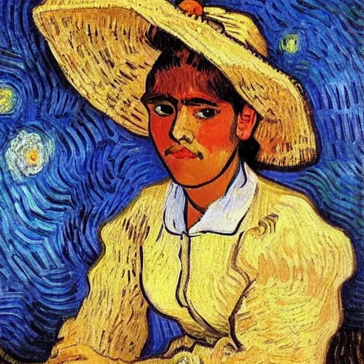 Prompt: painting of a cute roman - mexican girl lady by van gogh, fine art