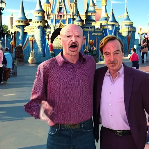 Image similar to Walter White and Saul Goodman at Disney World