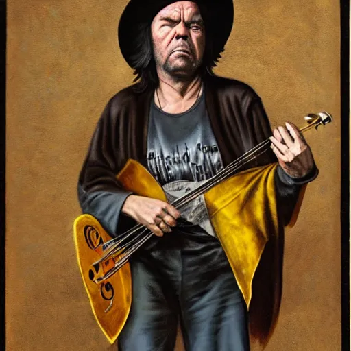 Image similar to a portrait of neil young as a medieval bard