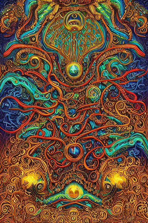 Prompt: a intricate background design with deep and intricate rune stones and rubies, and twisting intricate golden linework lovecraftian by dan mumford, atomic stars, digital art, photorealistic, vivid colors, highly detailed, intricate painted by peter max