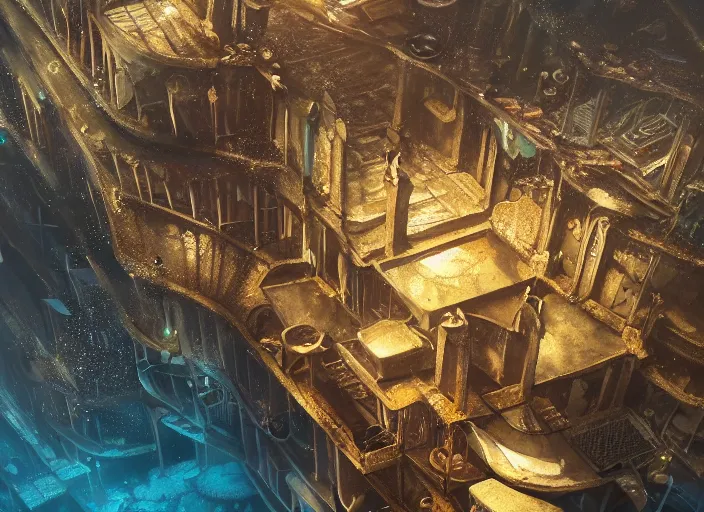 Prompt: cathedral favela, underwater environment, scenery, professional, award - winning, trending on artstation, hyper detailed, realistic, beautiful, emotional, shiny, golden, picture