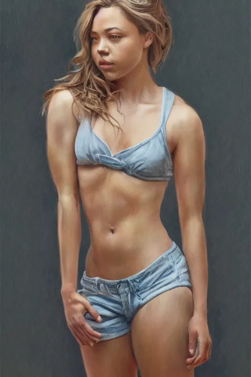 Image similar to sydney sweeney in the style of stefan kostic, realistic, full body, sharp focus, 8 k high definition, insanely detailed, intricate, elegant, art by stanley lau and artgerm