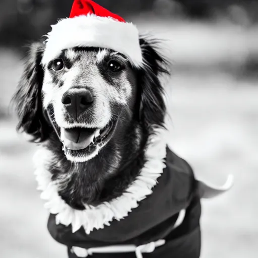 Prompt: santa's little helper dog as a real person, black and white photo