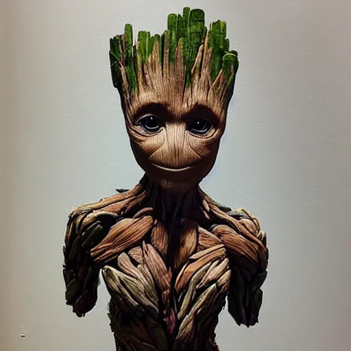 Prompt: sculpture of Groot by Sandra Chevrier